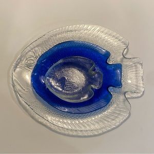Vintage ARCOROC Cobalt and Clear Coastal Fish Platter and Serving Plate Set